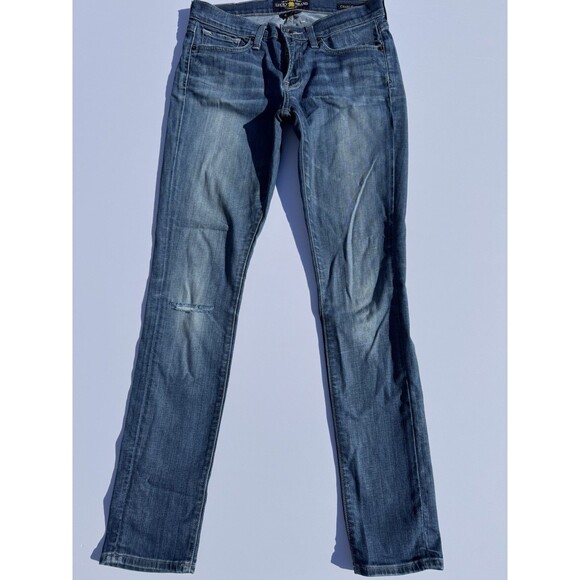Lucky Brand Charlie Skinny Jeans Women’s 28 Medium Wash Distressed Denim - Picture 1 of 12